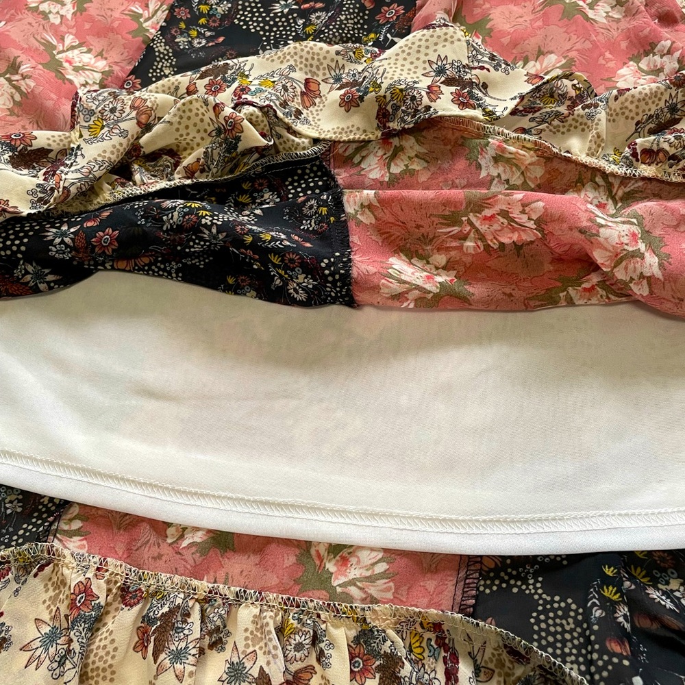 NWT DOWNEAST SKIRT M BOHO FEMININE CHIFFON OVERLAY LINED RUFFLED HEM ZIP ROSE - Picture 10 of 11